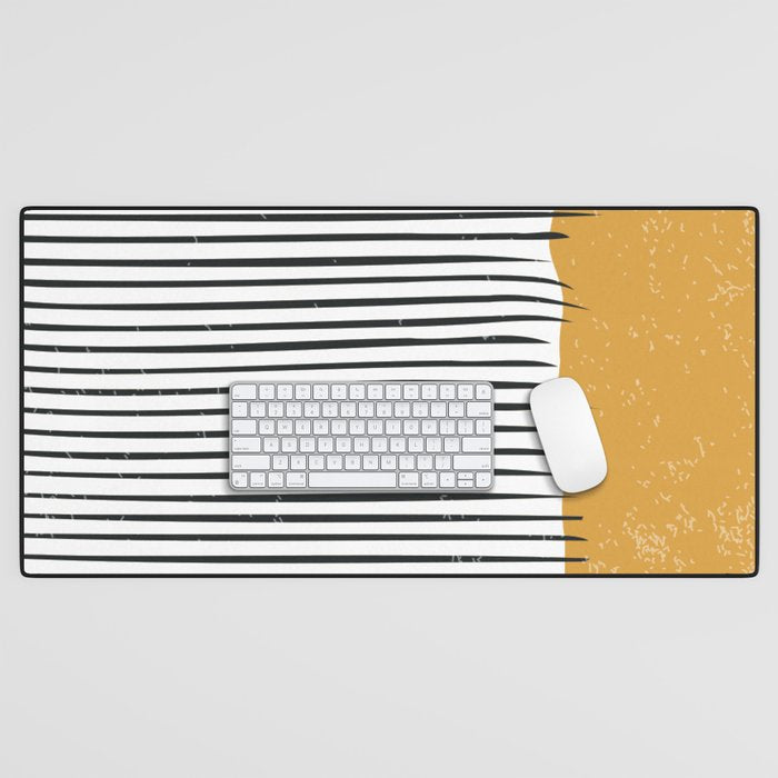 (White Background) Mid Century Modern Minimalist Rothko Inspired Color Field With Lines Geometric Style  Desk Mat