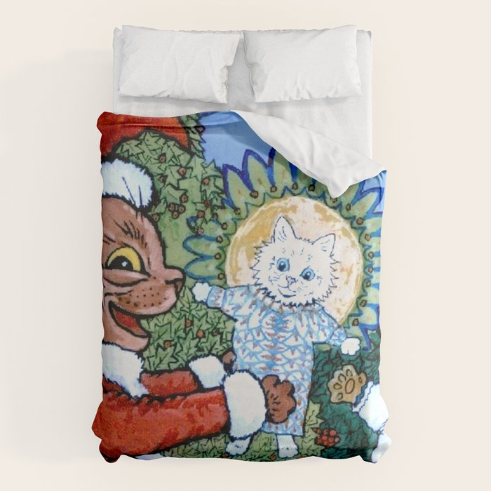 Christmas Gift' Louis Wain Vintage Cat Duvet Cover