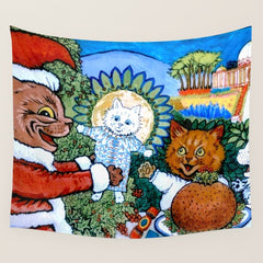 Christmas Gift' Louis Wain Vintage Cat Wall Tapestry