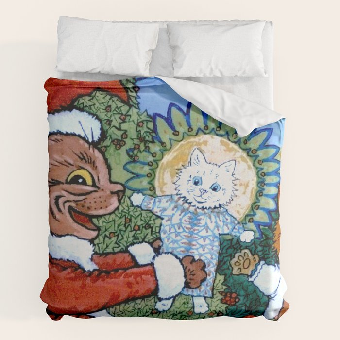 Christmas Gift' Louis Wain Vintage Cat Duvet Cover