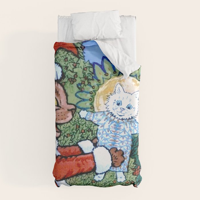 Christmas Gift' Louis Wain Vintage Cat Duvet Cover