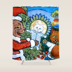 Christmas Gift' Louis Wain Vintage Cat Shower Curtain