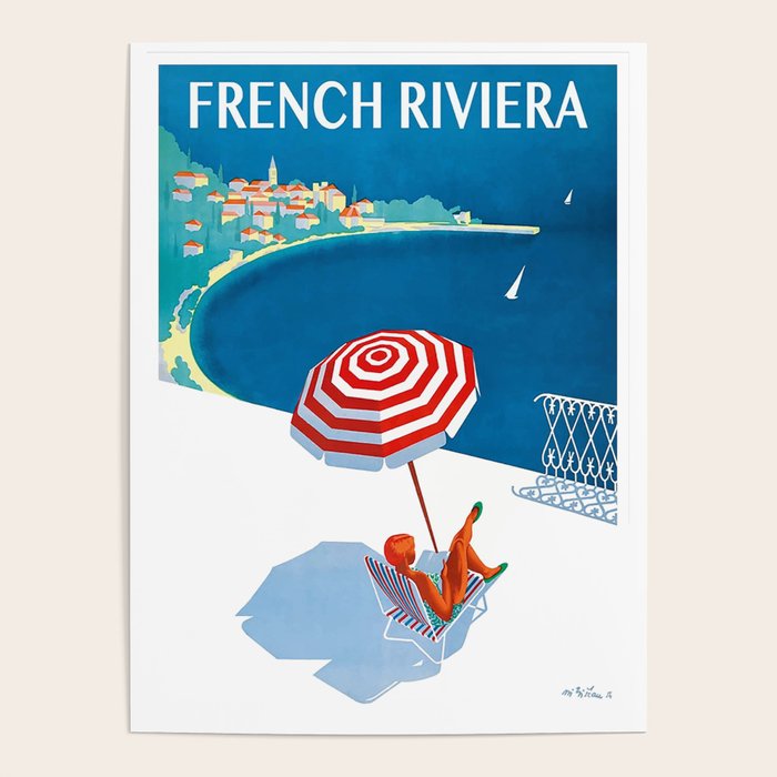 1954 FRENCH RIVIERA Travel Poster Poster