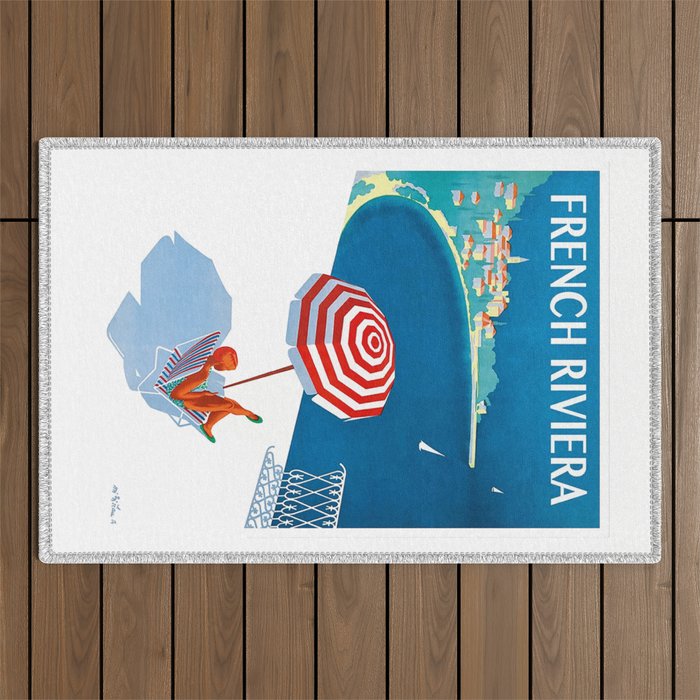 1954 FRENCH RIVIERA Travel Poster Outdoor Rug