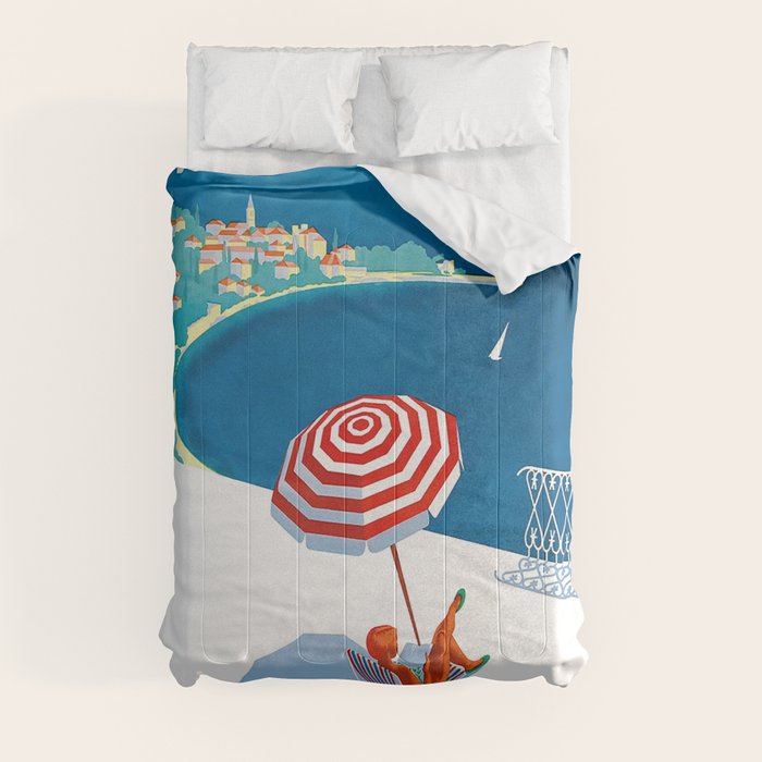 1954 FRENCH RIVIERA Travel Poster Comforter