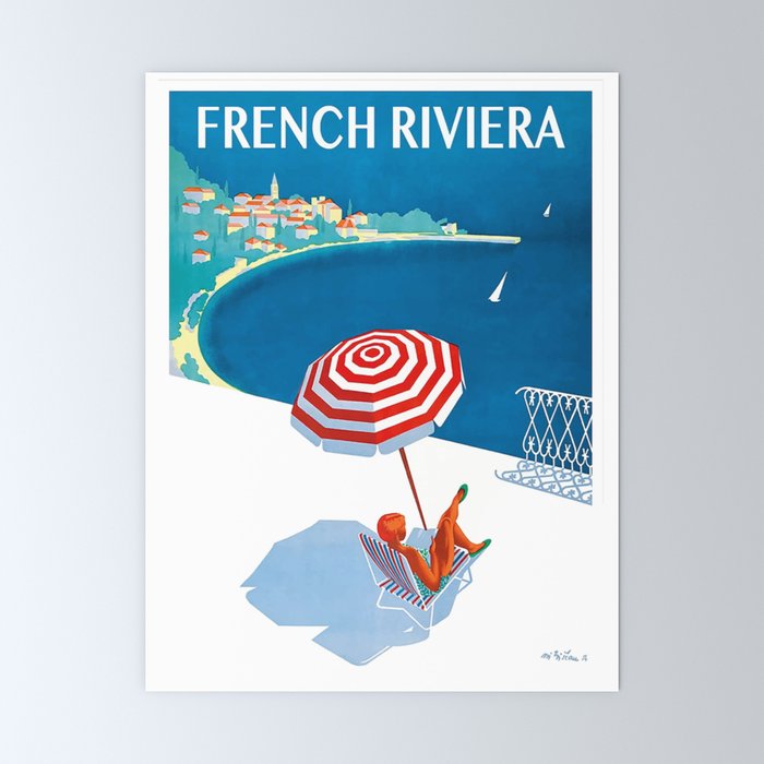 1954 FRENCH RIVIERA Travel Poster Mini Art Print