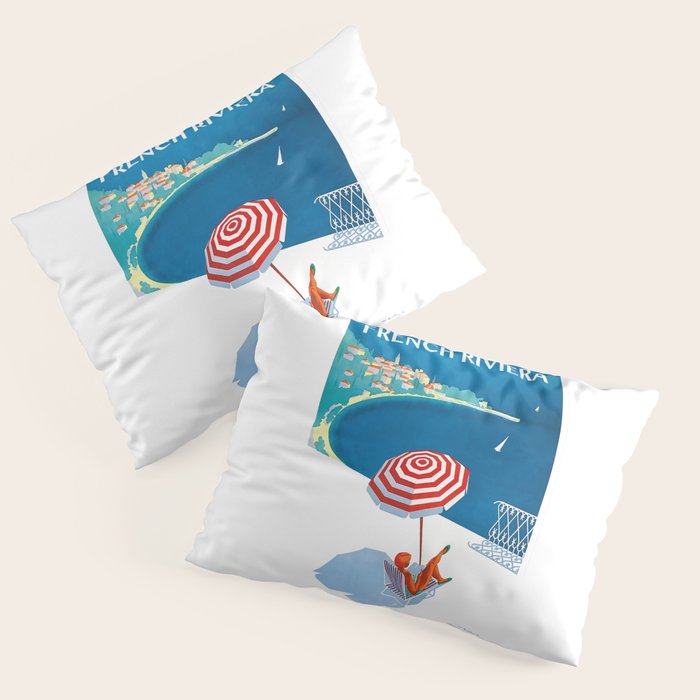 1954 FRENCH RIVIERA Travel Poster Pillow Sham