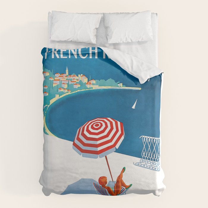 1954 FRENCH RIVIERA Travel Poster Duvet Cover