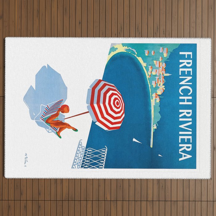 1954 FRENCH RIVIERA Travel Poster Outdoor Rug