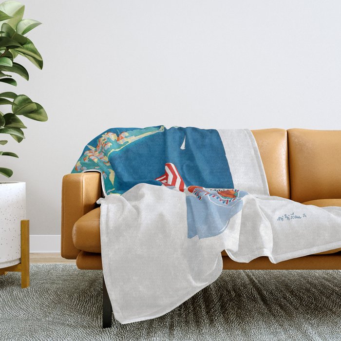 1954 FRENCH RIVIERA Travel Poster Throw Blanket