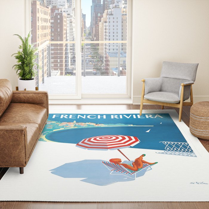 1954 FRENCH RIVIERA Travel Poster Rug