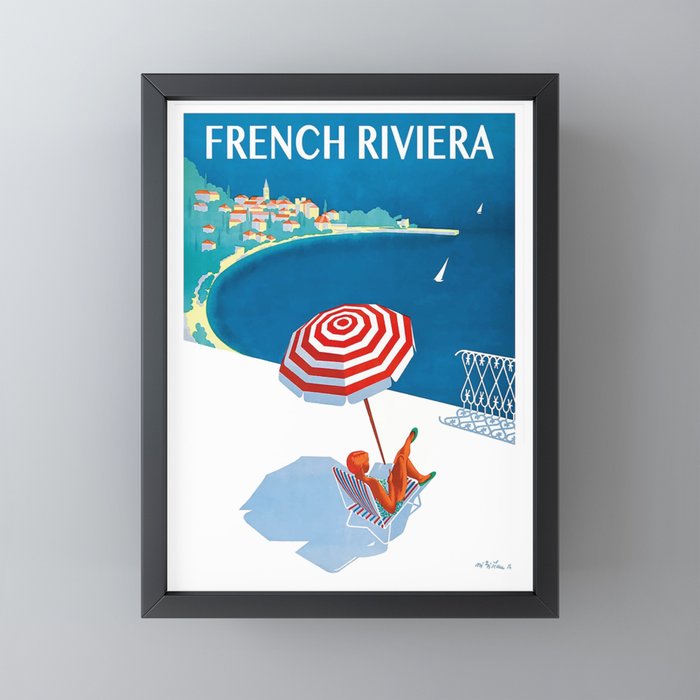 1954 FRENCH RIVIERA Travel Poster Mini Art Print