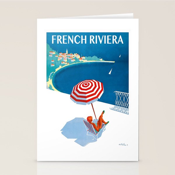 1954 FRENCH RIVIERA Travel Poster Stationery Card