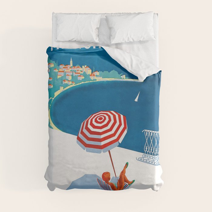 1954 FRENCH RIVIERA Travel Poster Duvet Cover