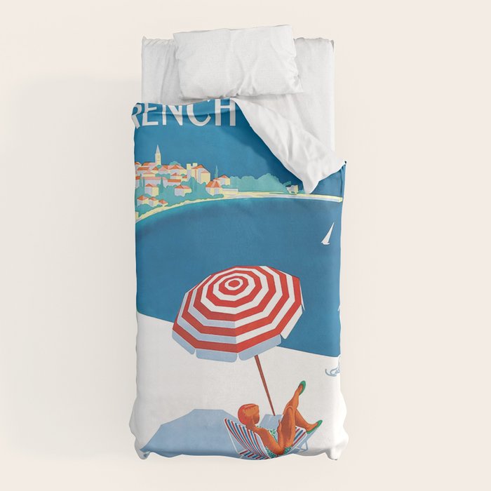1954 FRENCH RIVIERA Travel Poster Duvet Cover