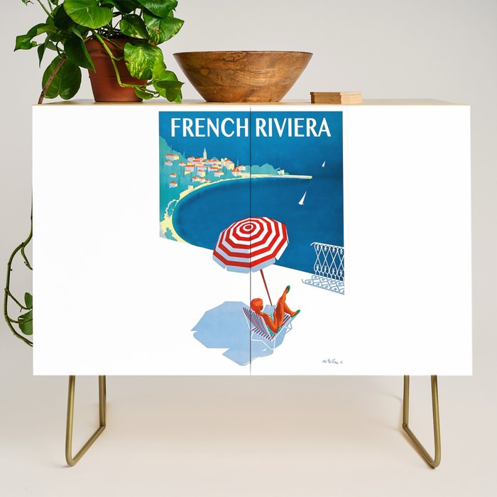 1954 FRENCH RIVIERA Travel Poster Credenza