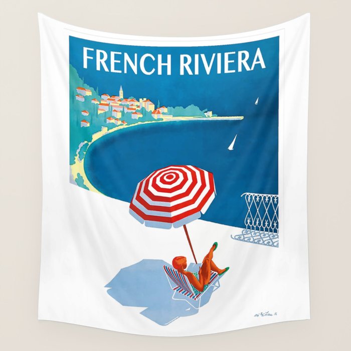 1954 FRENCH RIVIERA Travel Poster Wall Tapestry