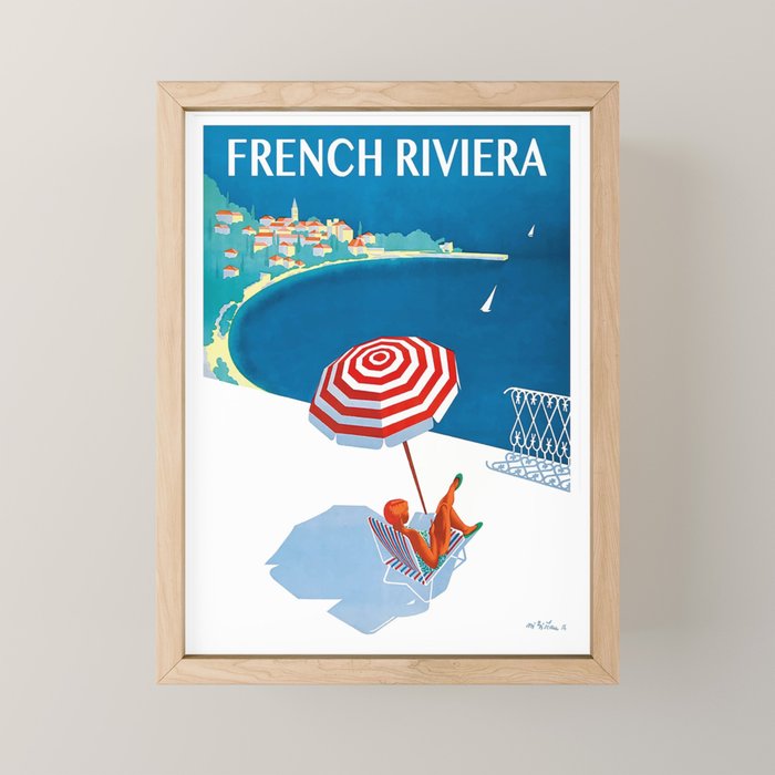 1954 FRENCH RIVIERA Travel Poster Mini Art Print