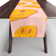 70s retro yellow smile face illustration  Table Runner