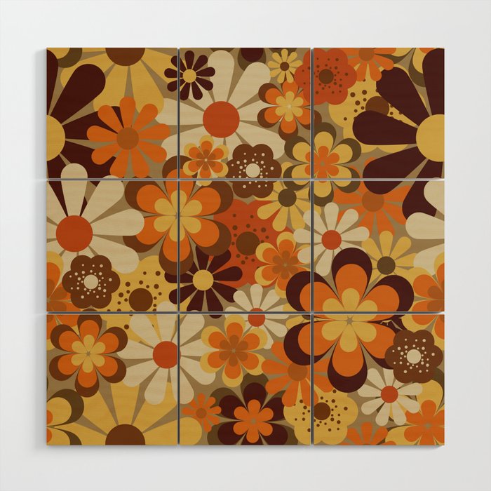 70's Floral Prints, Retro Art Wood Wall Art