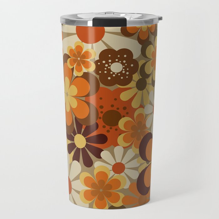 70's Floral Prints, Retro Art Travel Mug