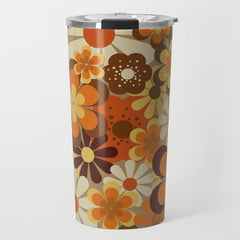 70's Floral Prints, Retro Art Travel Mug