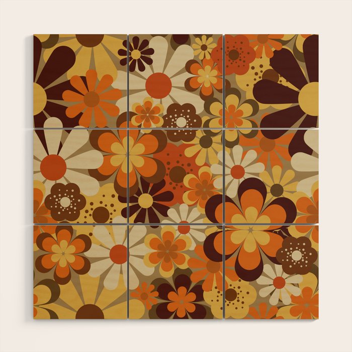 70's Floral Prints, Retro Art Wood Wall Art