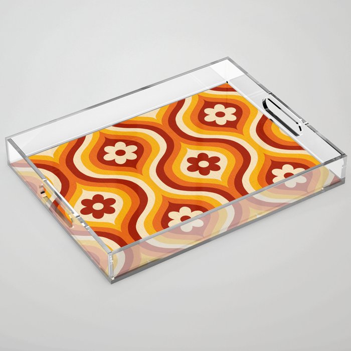 70s Groovy Daisy Ovals Pattern Acrylic Tray
