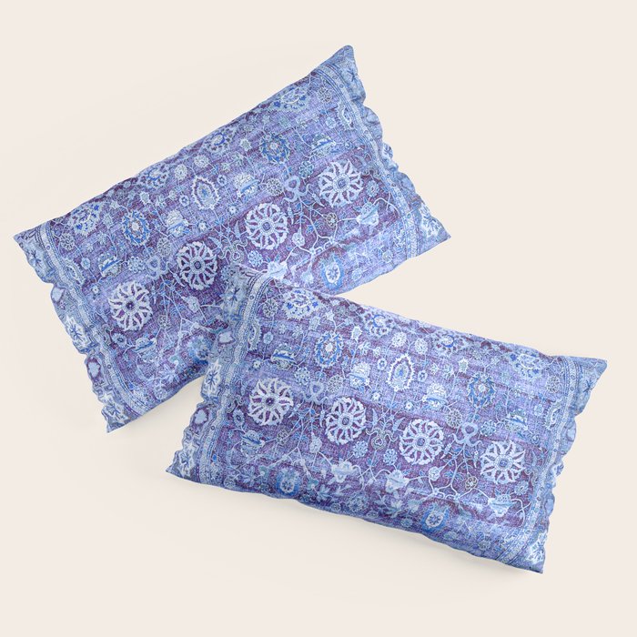 18th Century Isfahan Persian Rug Pattern in Blue Pillow Sham