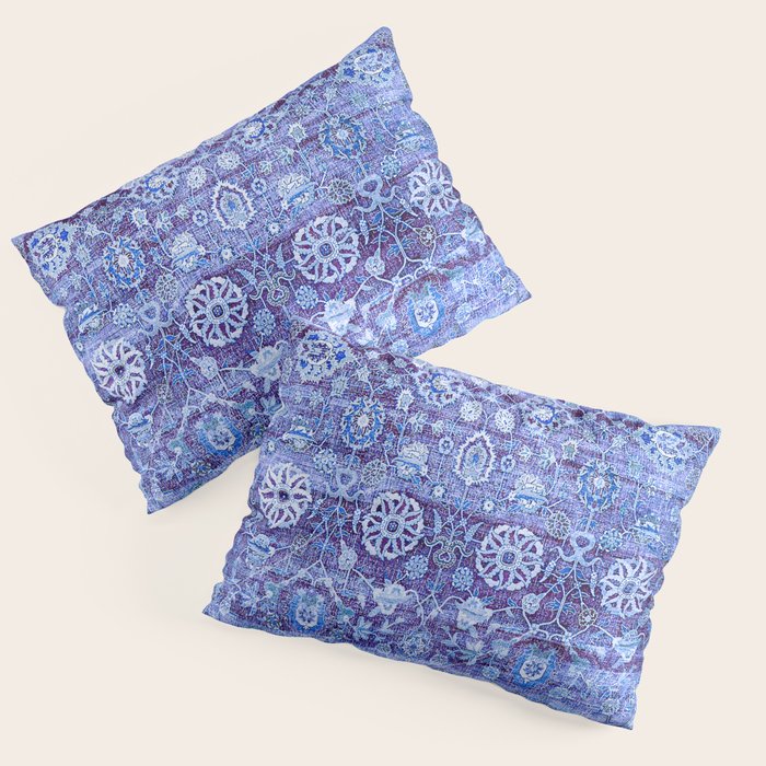 18th Century Isfahan Persian Rug Pattern in Blue Pillow Sham