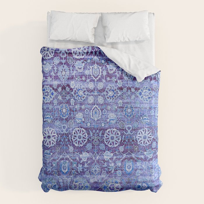 18th Century Isfahan Persian Rug Pattern in Blue Duvet Cover