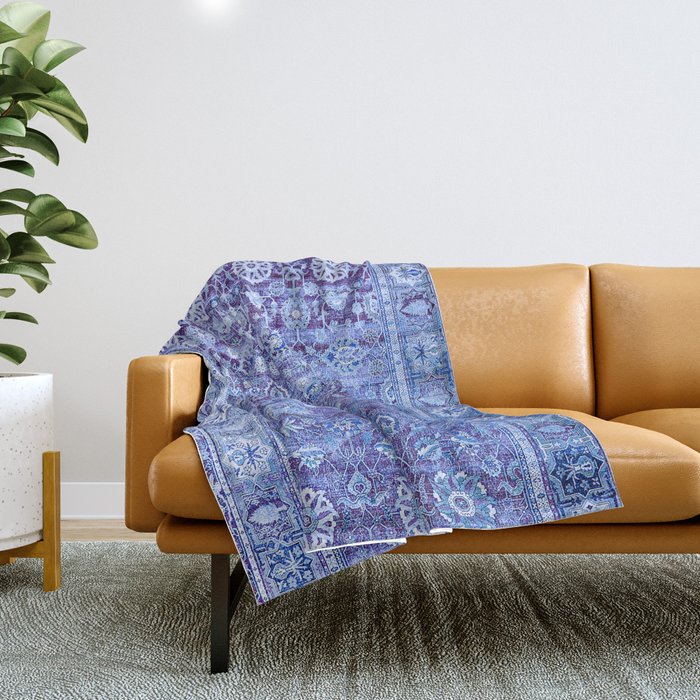 18th Century Isfahan Persian Rug Pattern in Blue Throw Blanket