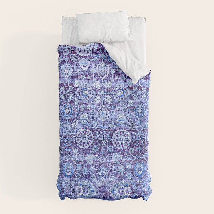 18th Century Isfahan Persian Rug Pattern in Blue Duvet Cover