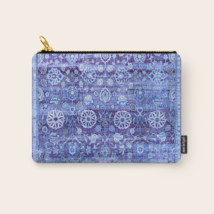 18th Century Isfahan Persian Rug Pattern in Blue Carry All Pouch