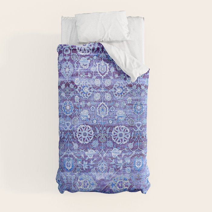 18th Century Isfahan Persian Rug Pattern in Blue Duvet Cover