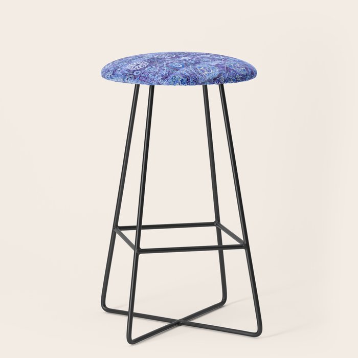 18th Century Isfahan Persian Rug Pattern in Blue Stool