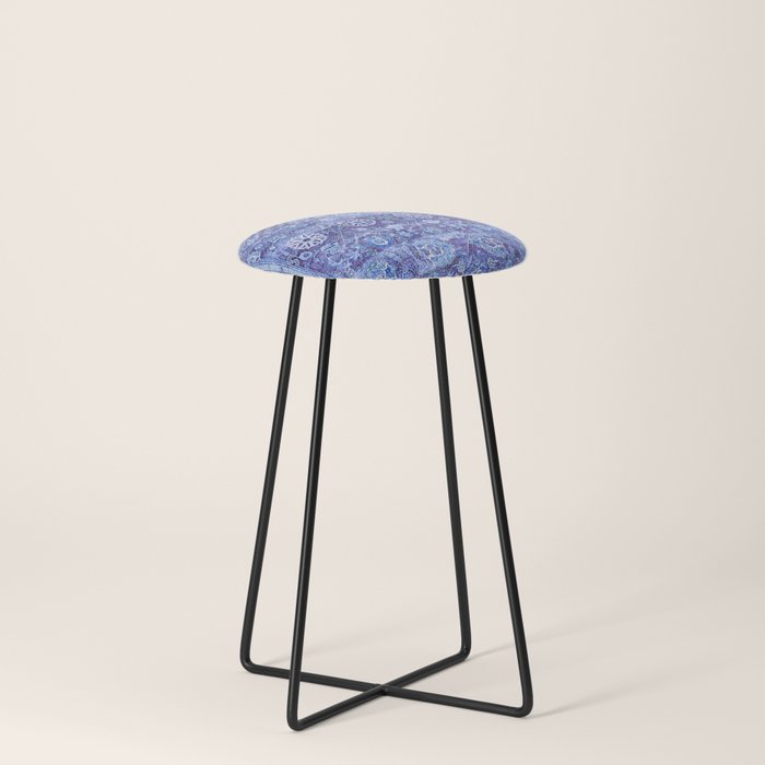 18th Century Isfahan Persian Rug Pattern in Blue Stool