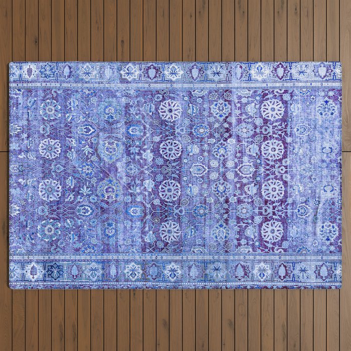 18th Century Isfahan Persian Rug Pattern in Blue Outdoor Rug