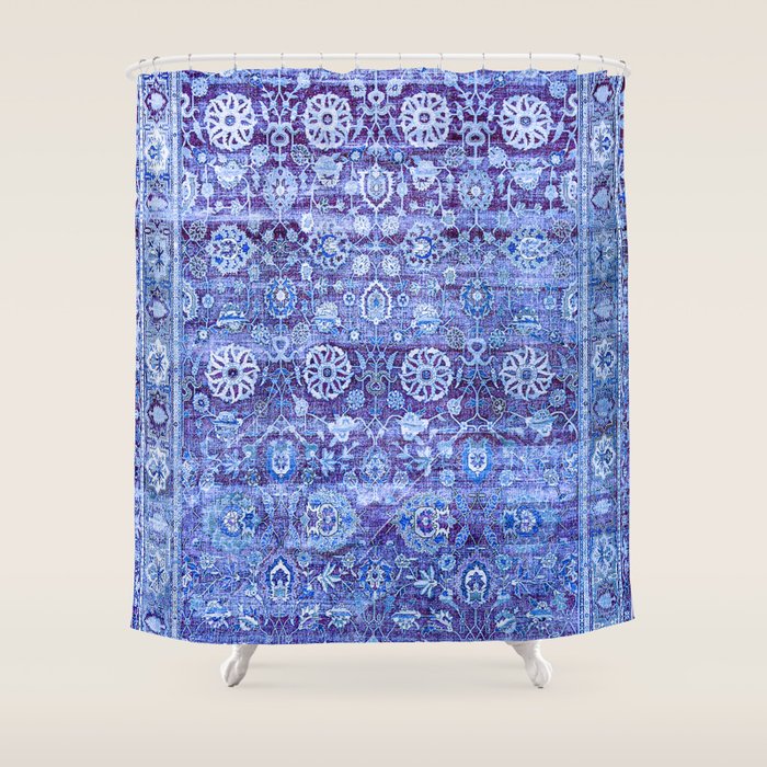 18th Century Isfahan Persian Rug Pattern in Blue Shower Curtain