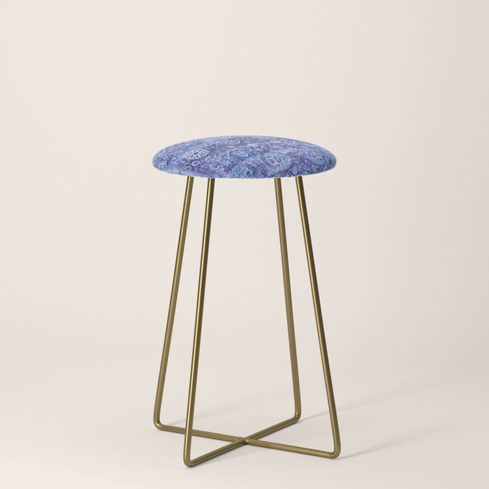 18th Century Isfahan Persian Rug Pattern in Blue Stool