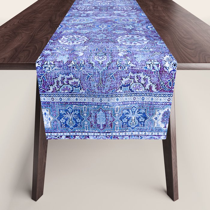 18th Century Isfahan Persian Rug Pattern in Blue Table Runner