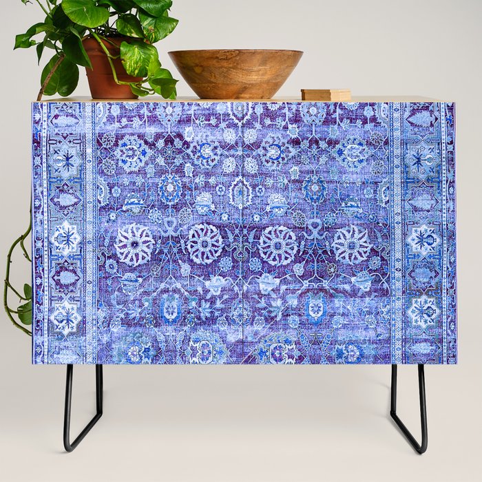 18th Century Isfahan Persian Rug Pattern in Blue Credenza