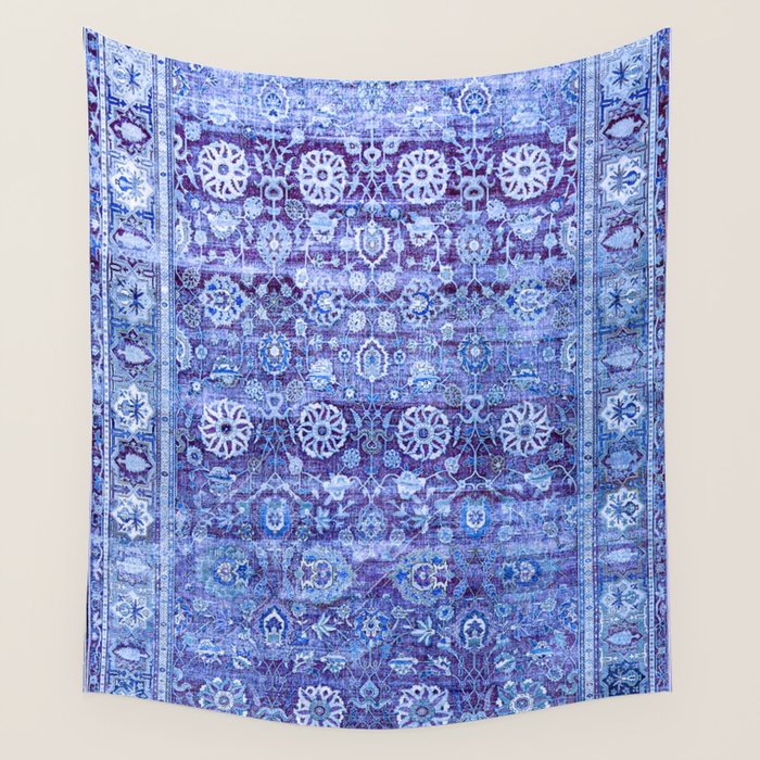 18th Century Isfahan Persian Rug Pattern in Blue Wall Tapestry