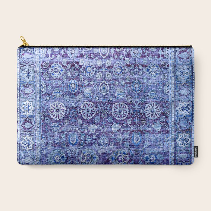 18th Century Isfahan Persian Rug Pattern in Blue Carry All Pouch