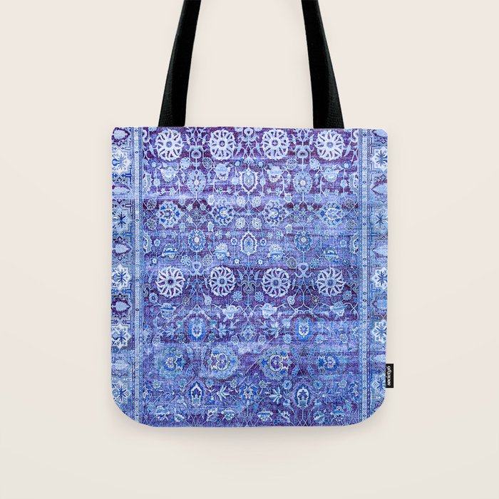 18th Century Isfahan Persian Rug Pattern in Blue Tote Bag
