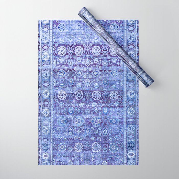 18th Century Isfahan Persian Rug Pattern in Blue Wrapping Paper
