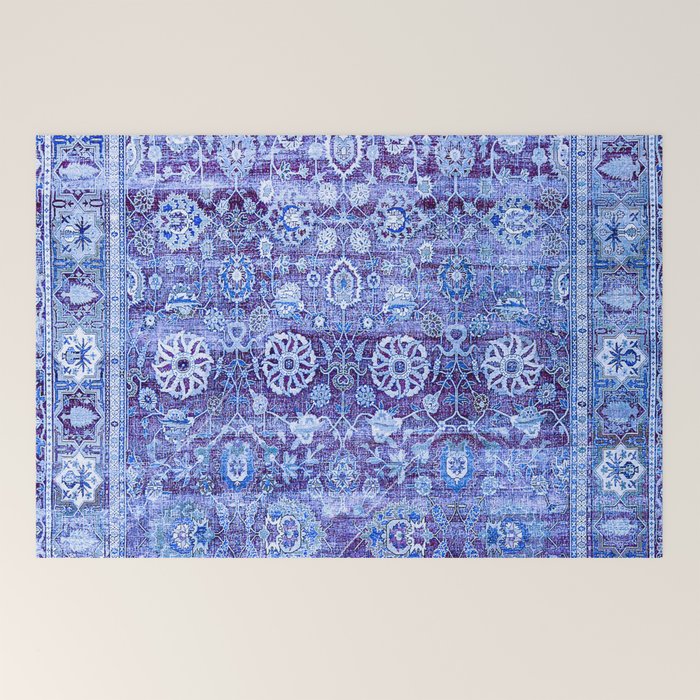 18th Century Isfahan Persian Rug Pattern in Blue Welcome Mat