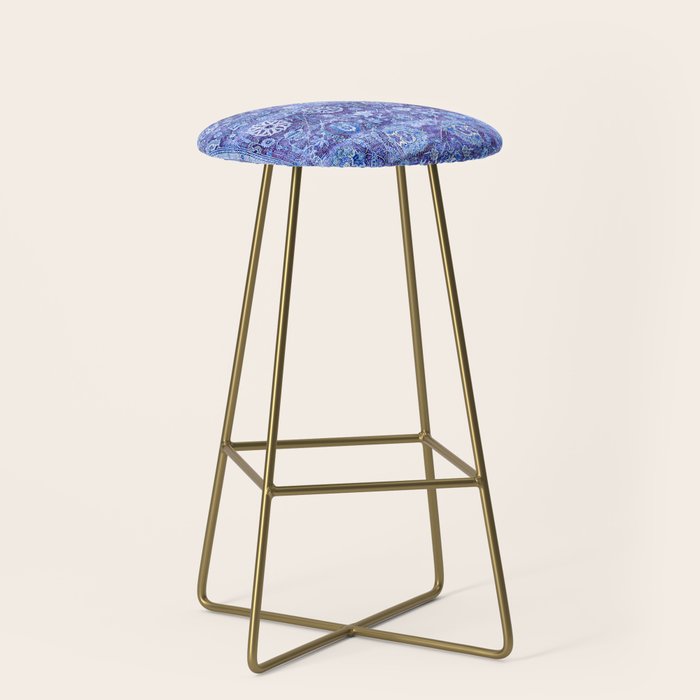 18th Century Isfahan Persian Rug Pattern in Blue Stool