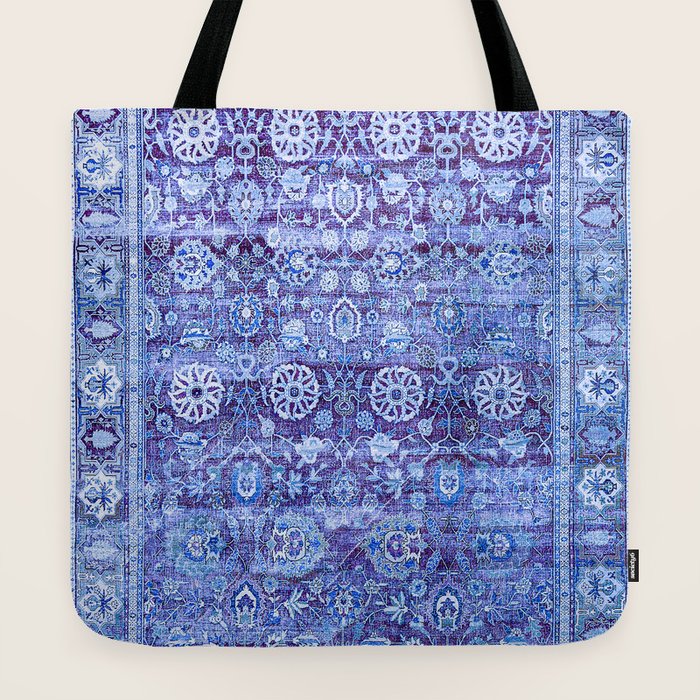 18th Century Isfahan Persian Rug Pattern in Blue Tote Bag