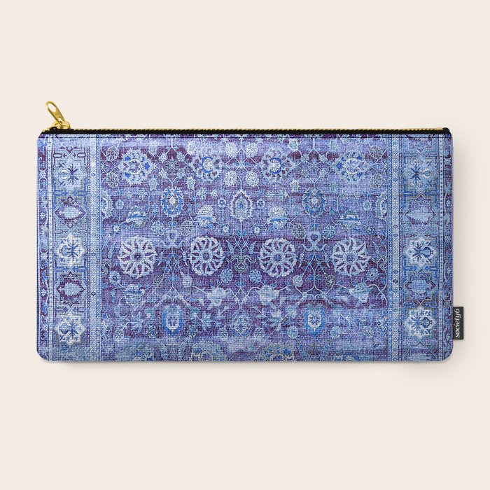 18th Century Isfahan Persian Rug Pattern in Blue Carry All Pouch